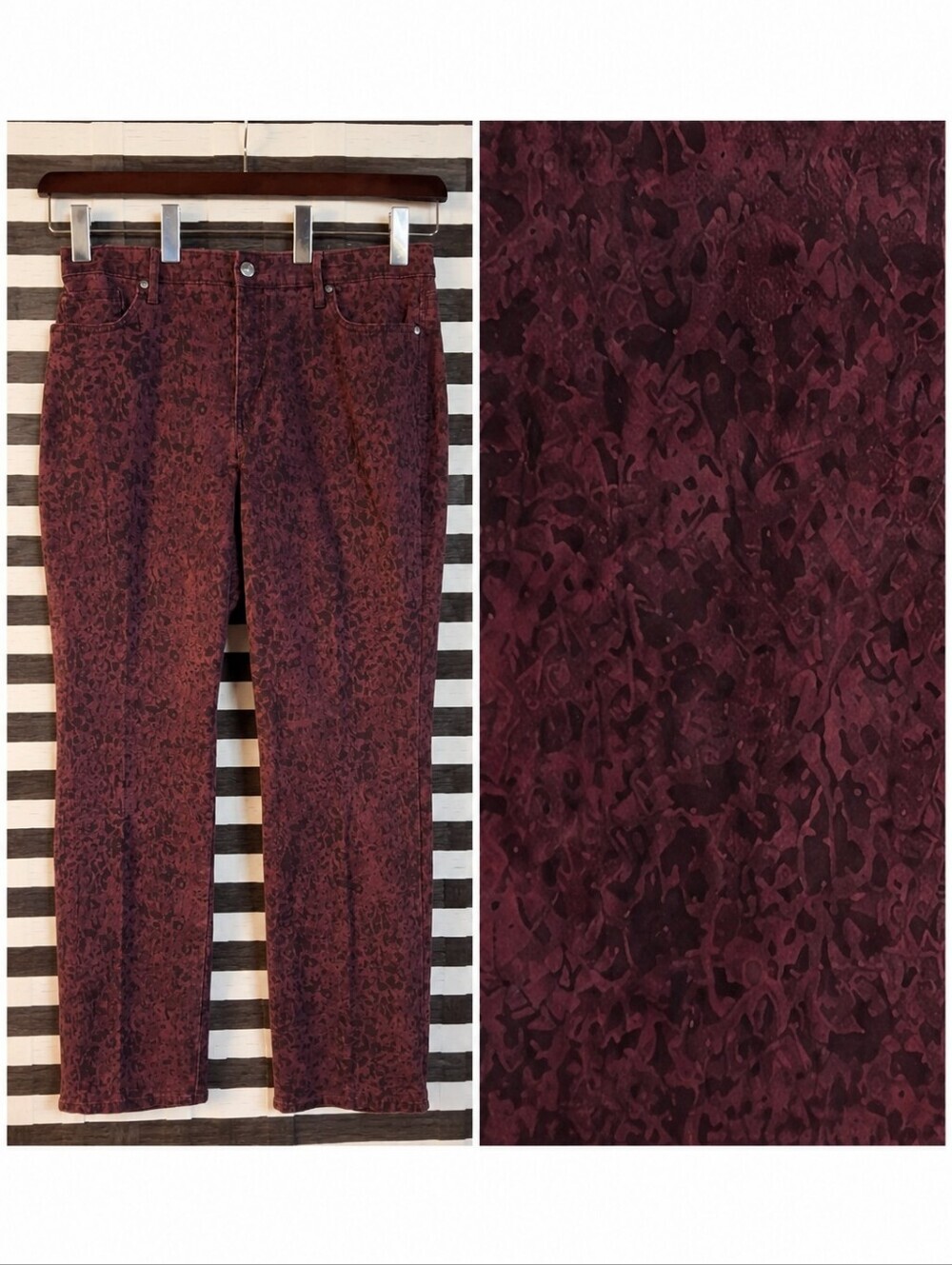 Gloria Vanderbilt Maroon Rail Straight Animal Print Stretch Pants  Women Size 14